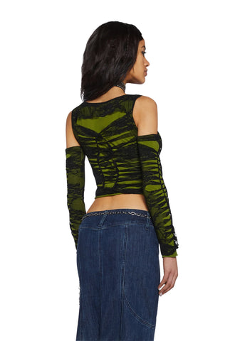 Alternative Spells Lace Top And Gloves Set - Green