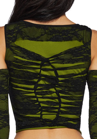 Alternative Spells Lace Top And Gloves Set - Green