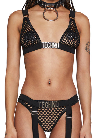 Techno Fantasy Fishnet Bra Top - Black