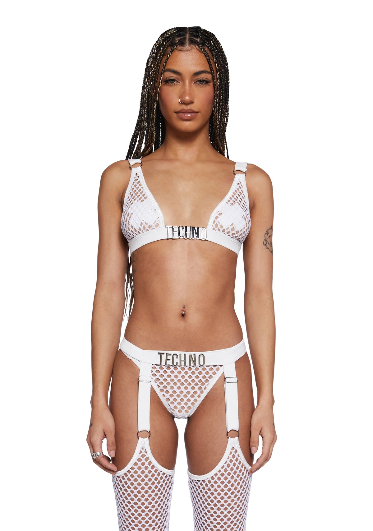 Techno Fantasy Fishnet Bra Top - White