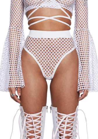 Techno Fantasy Fishnet Booty Shorts - White