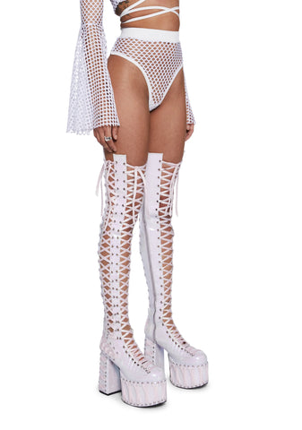 Techno Fantasy Fishnet Booty Shorts - White