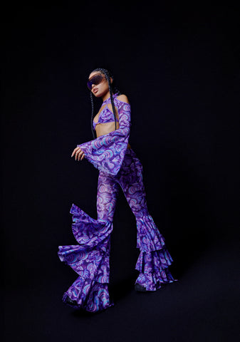 Pixie Wishes Mesh Flare Pants - Purple