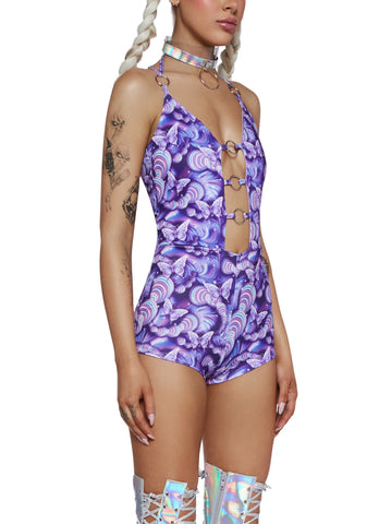 Sonic Bloom Cut-Out Romper - Purple