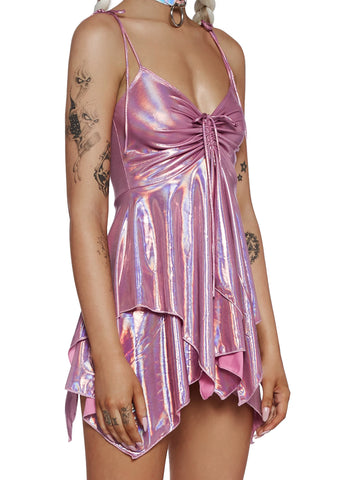 F Is For Fairies Handkerchief Dress - Pink Metallic
