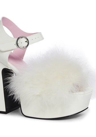Blushin' N' Crushin' Marabou Heels - White