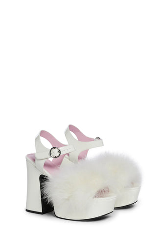 Blushin' N' Crushin' Marabou Heels - White