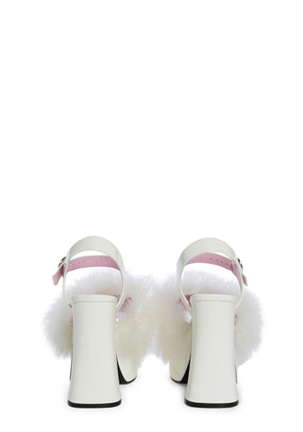 Blushin' N' Crushin' Marabou Heels - White