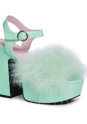 Blushin' N' Crushin' Marabou Heels - Mint