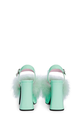 Blushin' N' Crushin' Marabou Heels - Mint