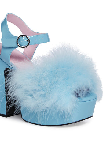 Blushin' N' Crushin' Marabou Heels - Baby Blue