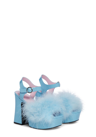 Blushin' N' Crushin' Marabou Heels - Baby Blue