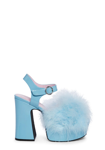Blushin' N' Crushin' Marabou Heels - Baby Blue