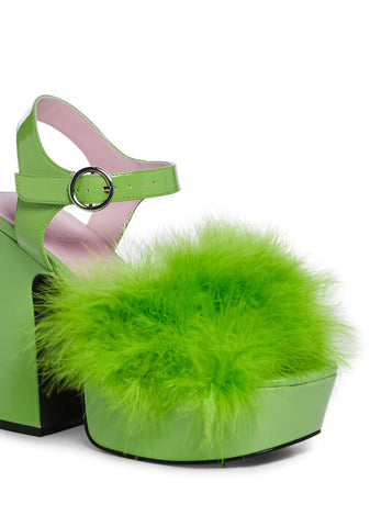 Blushin' N' Crushin' Marabou Heels - Lime Green
