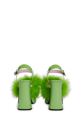 Blushin' N' Crushin' Marabou Heels - Lime Green