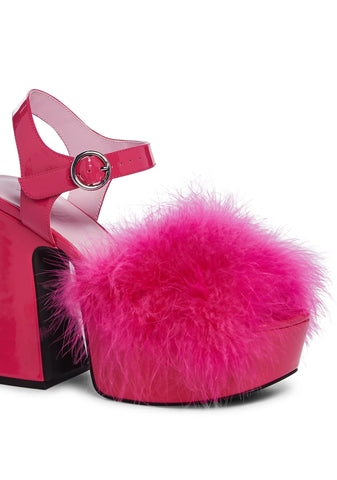 Blushin' N' Crushin' Marabou Heels - Hot Pink