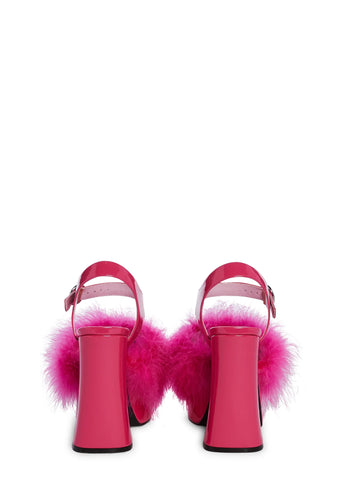 Blushin' N' Crushin' Marabou Heels - Hot Pink