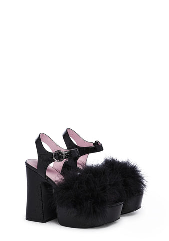 Blushin' N' Crushin' Marabou Heels - Black
