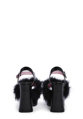 Blushin' N' Crushin' Marabou Heels - Black