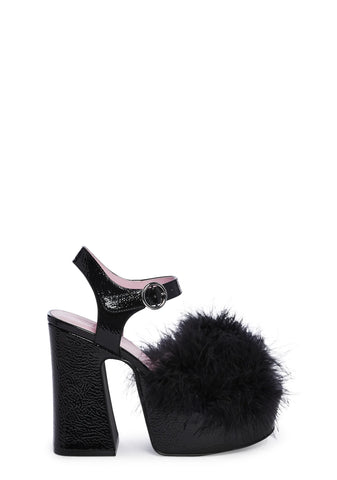 Blushin' N' Crushin' Marabou Heels - Black