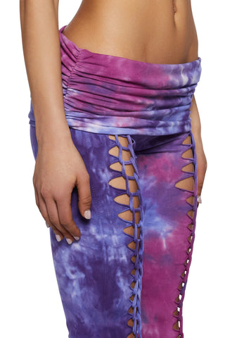 Dew Morning Lace-Up Flare Pants-Tie Dye