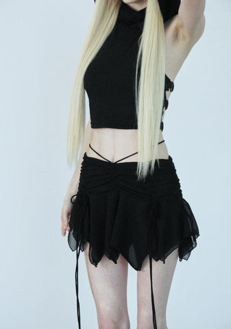 Pitch Chiffon Flutter Mini Skirt - Black