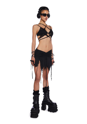 Pitch Chiffon Flutter Mini Skirt - Black