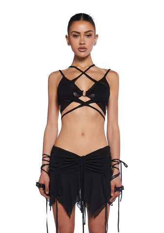 Pitch Chiffon Flutter Mini Skirt - Black