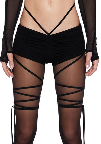 Pitch Ruched Strappy Shorts - Black