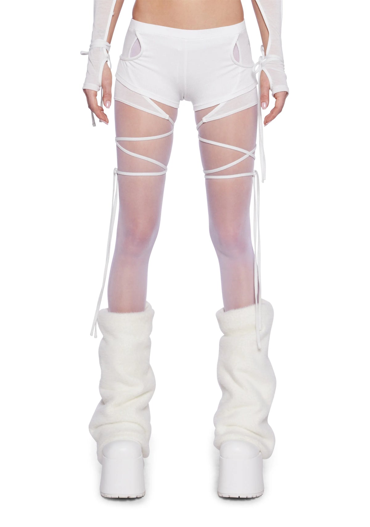 Pitch Knit Strappy Wrap Shorts - White