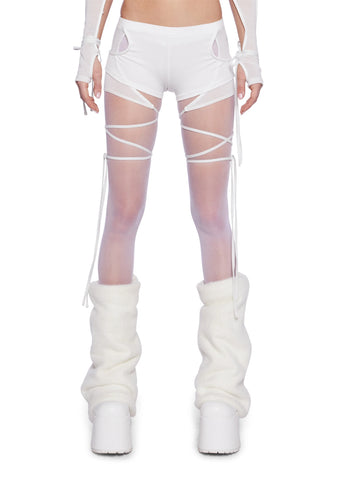Pitch Knit Strappy Wrap Shorts - White