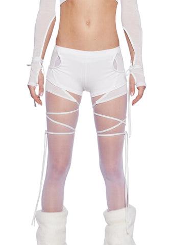 Pitch Knit Strappy Wrap Shorts - White