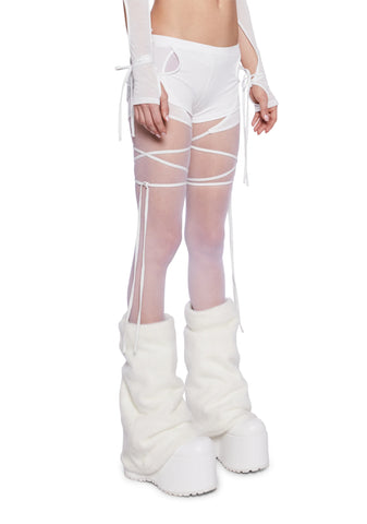 Pitch Knit Strappy Wrap Shorts - White