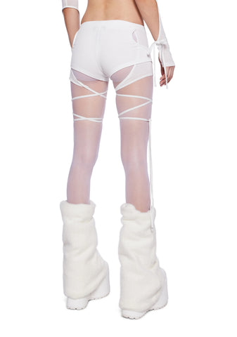 Pitch Knit Strappy Wrap Shorts - White