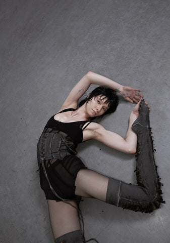 Pitch Washed Corset Top - Black