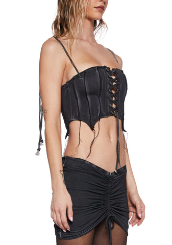 Pitch Washed Corset Top - Black