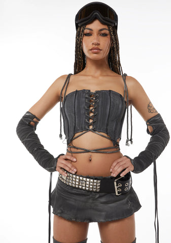 Pitch Washed Corset Top - Black