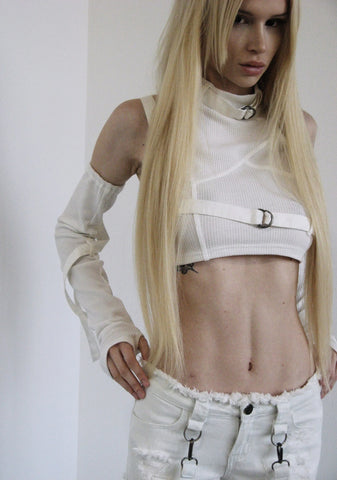 Pitch Strappy Ribbed Crop Tank And Glove Set - White