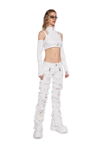 Pitch Strappy Ribbed Crop Tank And Glove Set - White