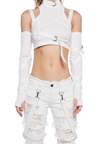 Pitch Strappy Ribbed Crop Tank And Glove Set - White