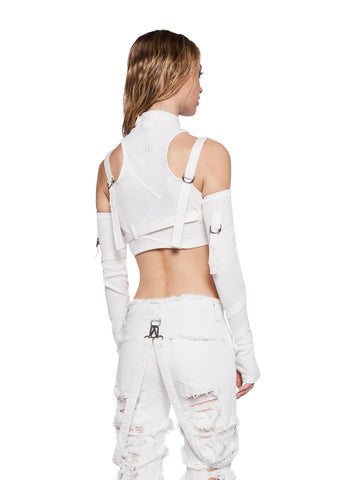 Pitch Strappy Ribbed Crop Tank And Glove Set - White