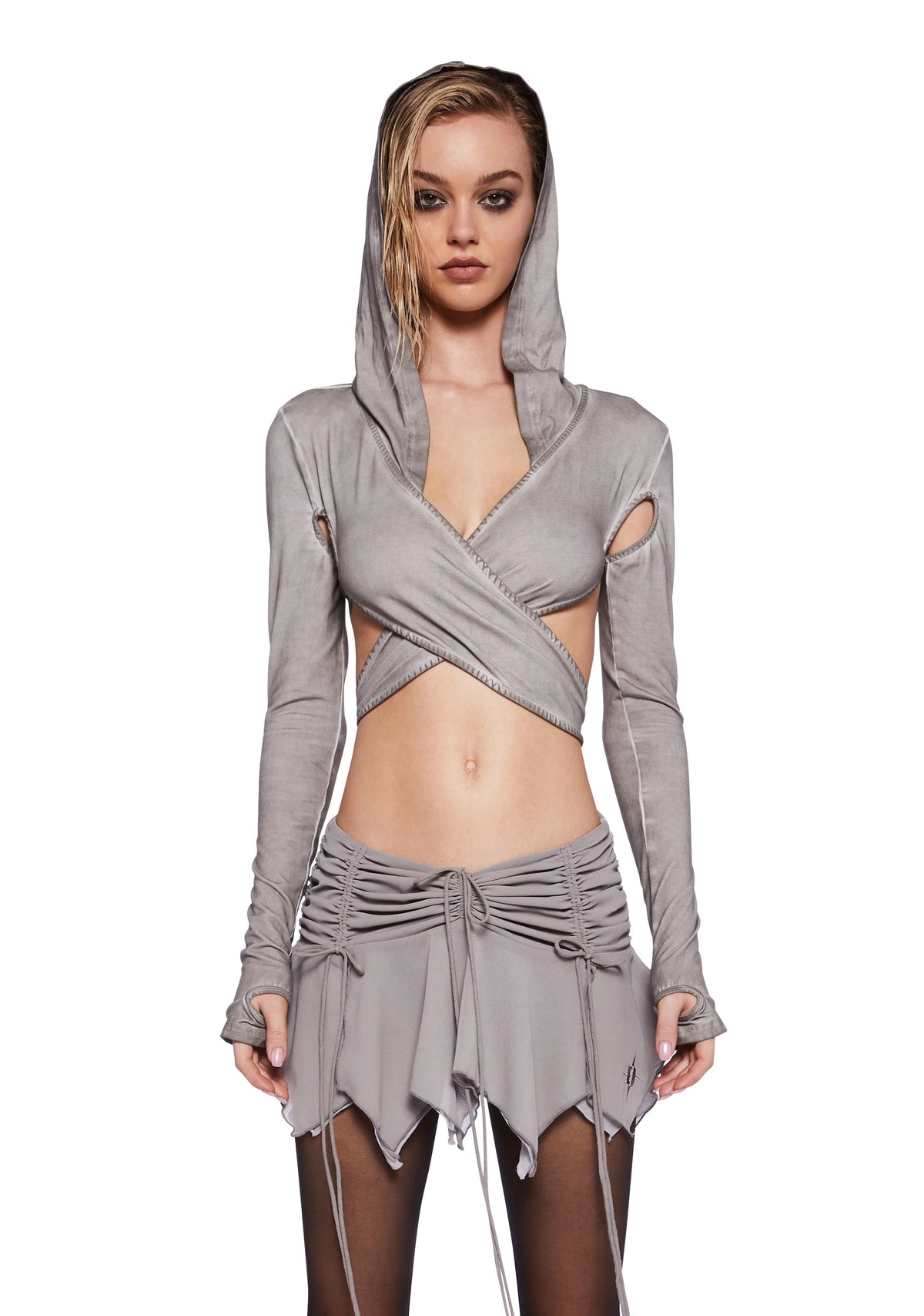 Pitch Hooded Long Sleeve Wrap Top