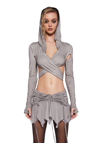 Pitch Hooded Long Sleeve Wrap Top