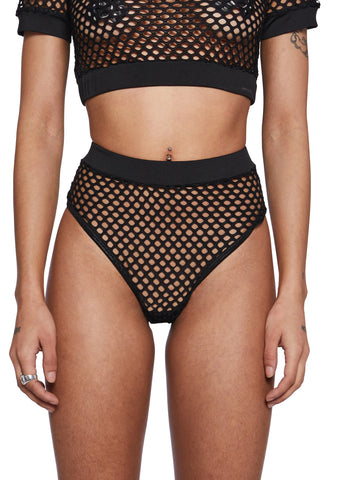 Techno Fantasy Fishnet Booty Shorts - Black