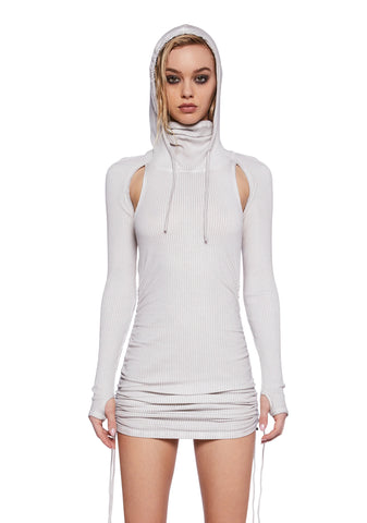 Pitch Ruched Mini Dress - White