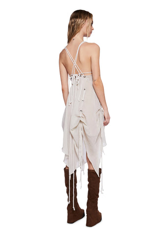 Distortion Rope Lace-Up Midi Dress - Ecru