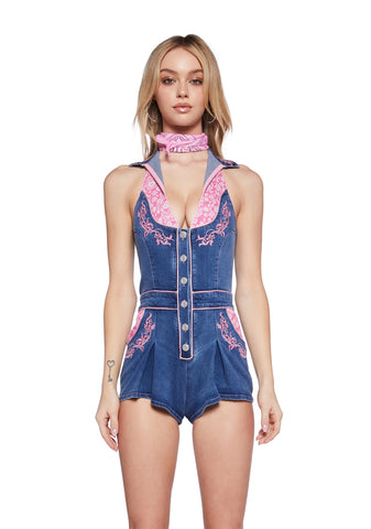 Rodeo Rendezvous Denim Romper - Blue