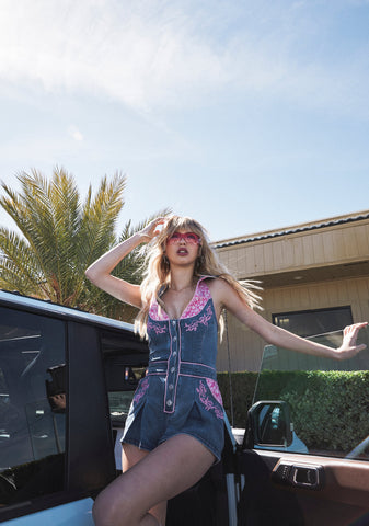 Rodeo Rendezvous Denim Romper - Blue