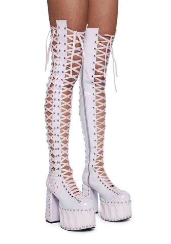 Rude Awakening Thigh High Boots - Glitter