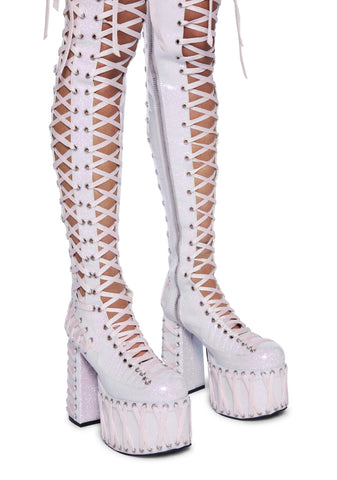 Rude Awakening Thigh High Boots - Glitter